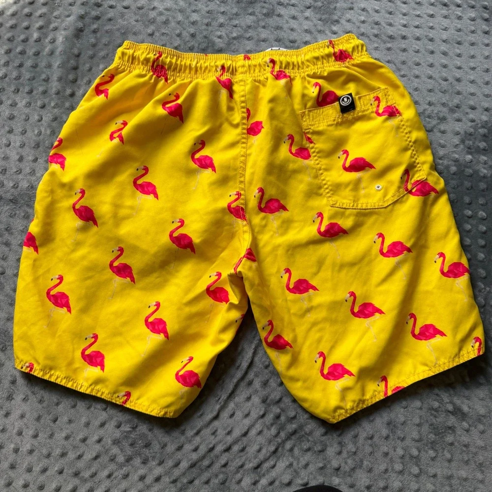 Neff Mens Flamingo Print Swim Trunks Yellow Pink Medium Board Shorts